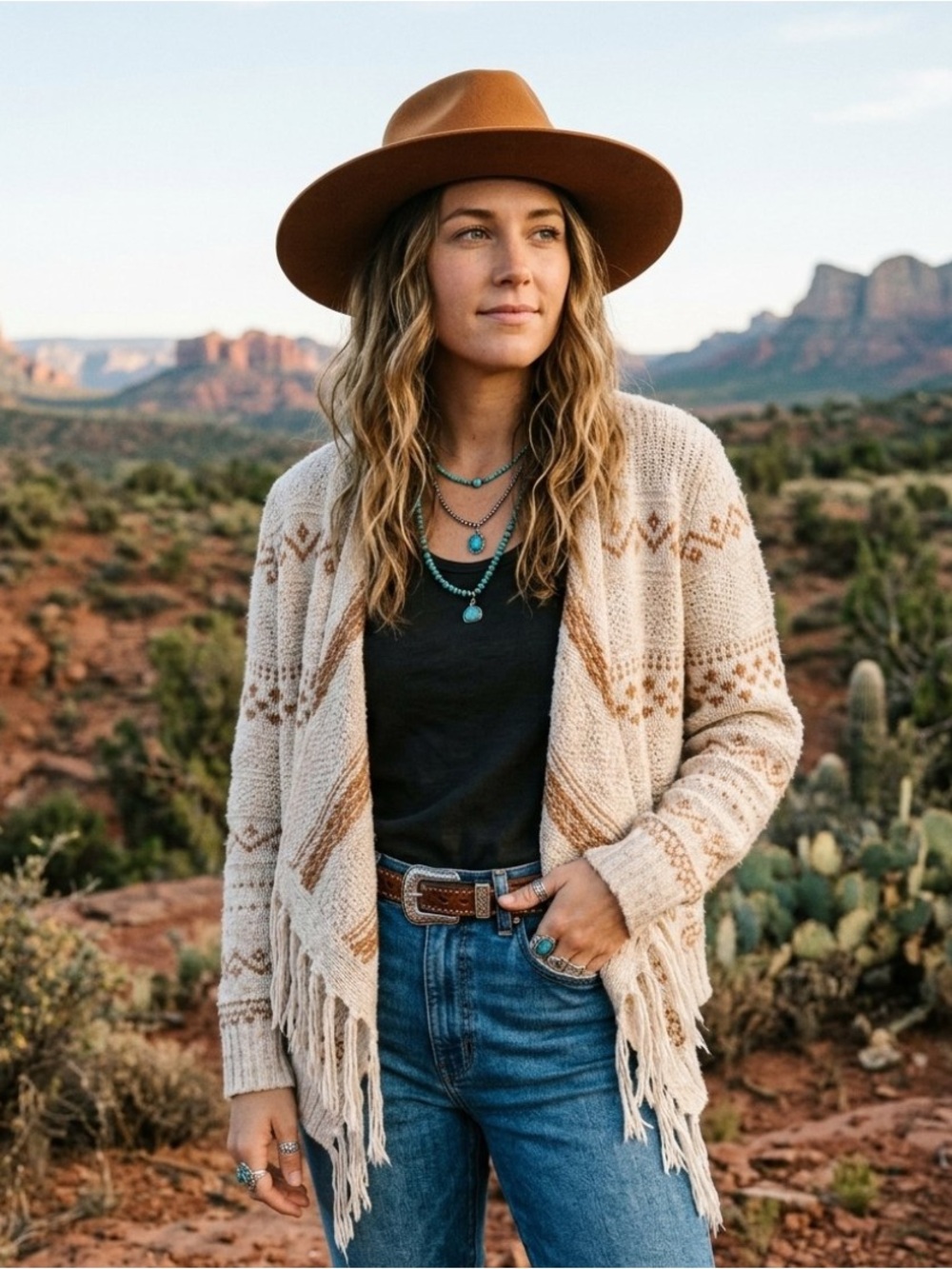 Old Navy Boho Aztec Fringe Southwestern Waterfall Draped Cardigan Knit Sweater